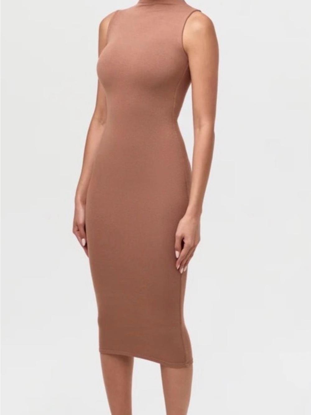 naked wardrobe Sleeveless Mock Neck Bodycon Midi Dress - Taupe